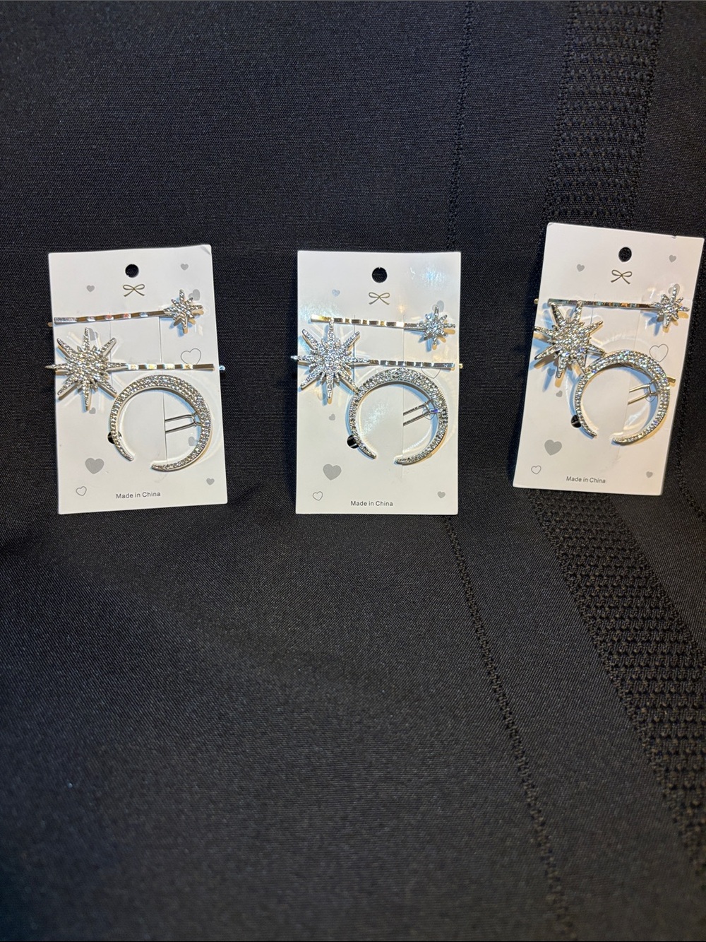 Silver Crystal Moon & Star Hairpin - set of 3- Women's Sparkle Accessories